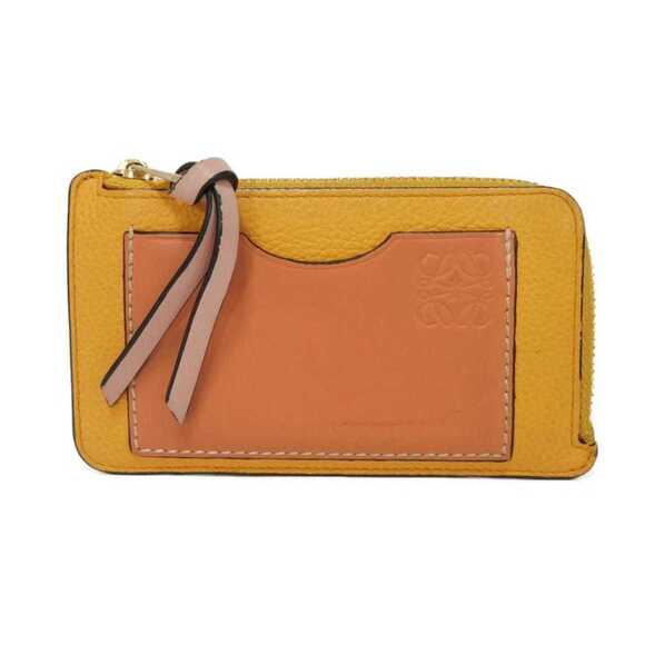 LOEWE Coin Case/Card Holder Coral Reef Yellow Orange Pink L-Shaped Anag...